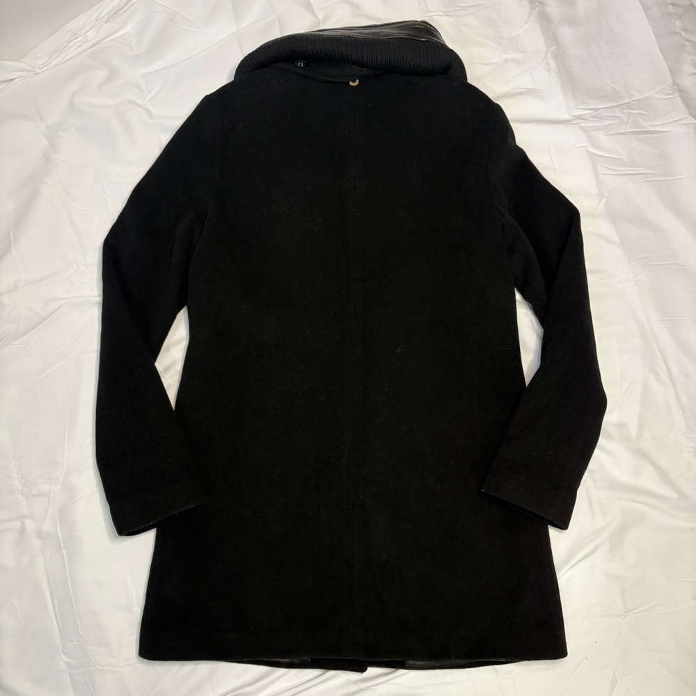 Mackage Wool Cashmere Coat Black Leather Trim Removable Collar Hood Size L - Picture 6 of 15